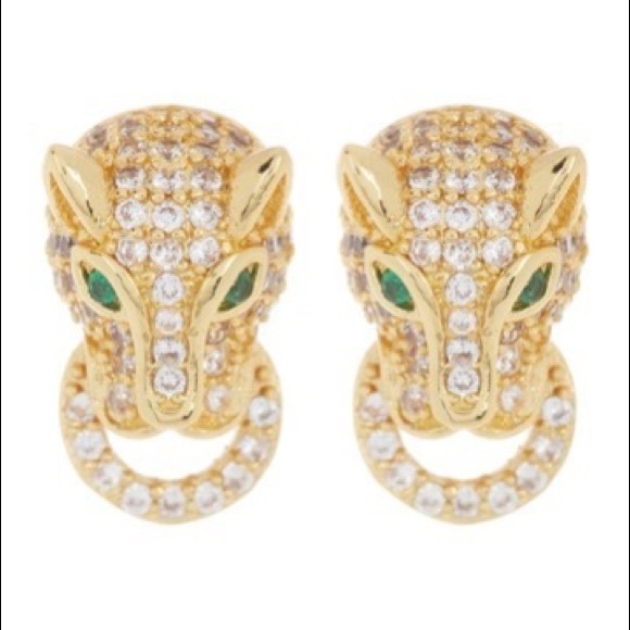 Stunning Jaguar Cz Encrusted Stud Earrings